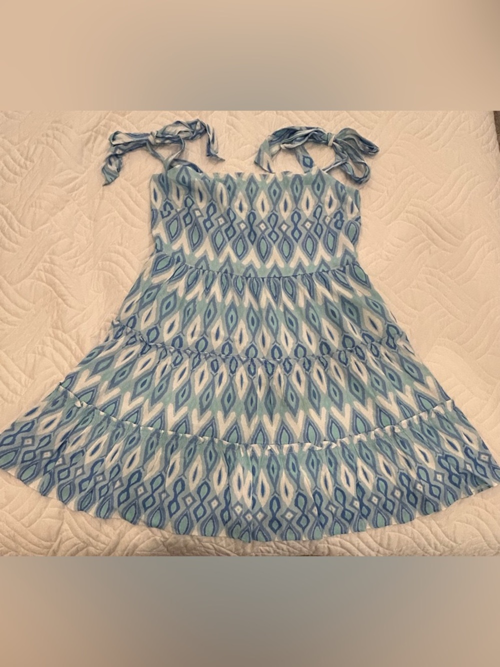 STS Bow Sleeved Dress in Blue Ikat